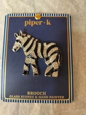 Piper K Zebra Brooch Black Gold Rhinestone Animal Pin